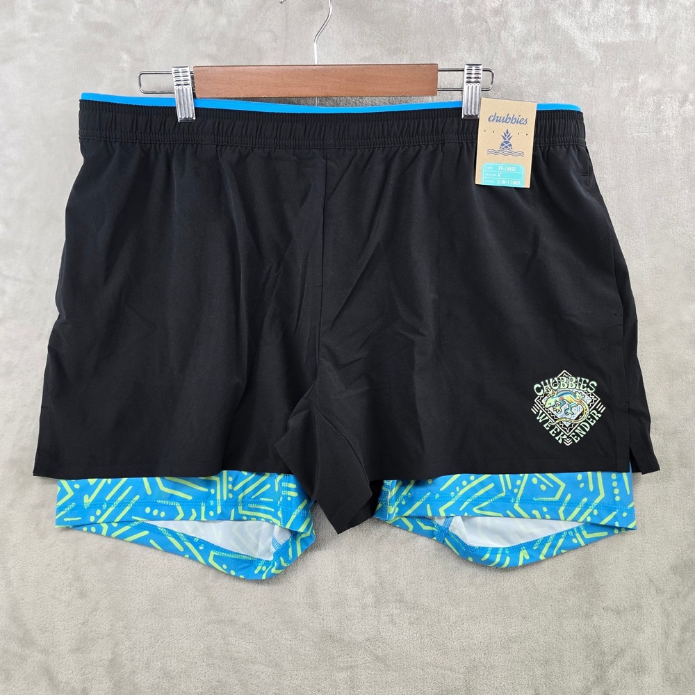 Chubbies Ultimate Training Shorts Mens XXL Black The Tropics 4" Inseam‎ 2-in-1